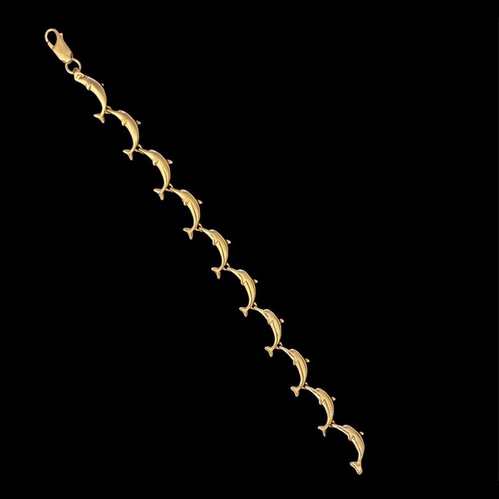 14K Gold Dolphin Link Bracelet - Picture 4 of 6